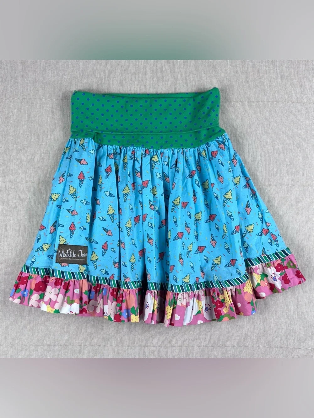 Matilda Jane Girls Size 8 Ice Cream Print Twirl Skirt Floral Ruffle Boutique